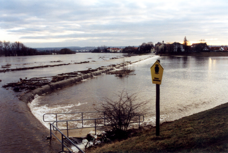 Hochwasser in der Flutrinne (04.02.2002, Foto: F. Philipp)