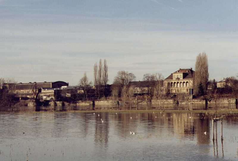 Schloss Übigau bei Hochwasser (Februar 2002, Foto: F. Philipp)