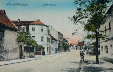 Rethelstraße Höhe Altübigau / Thäterstraße (Ansichtskarte 1918)