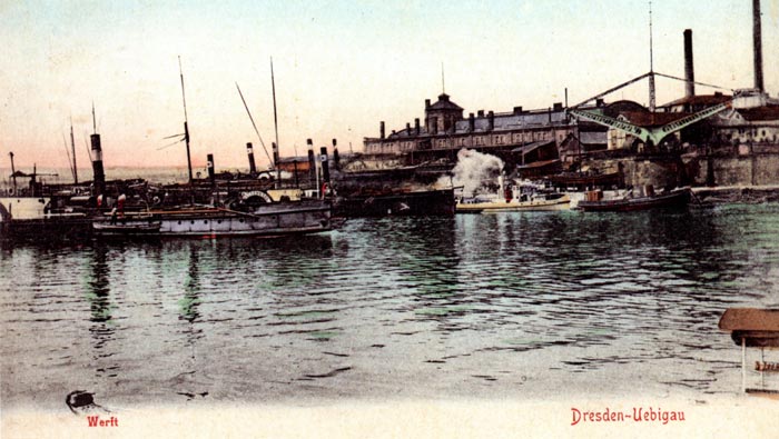 Postkarte Schiffswerft Dresden-Übigau (1907)